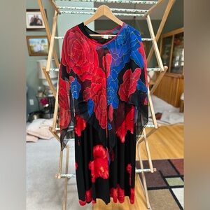 Kisses & Hugs Red Floral Black Dress + Shawl Set – Size 3X